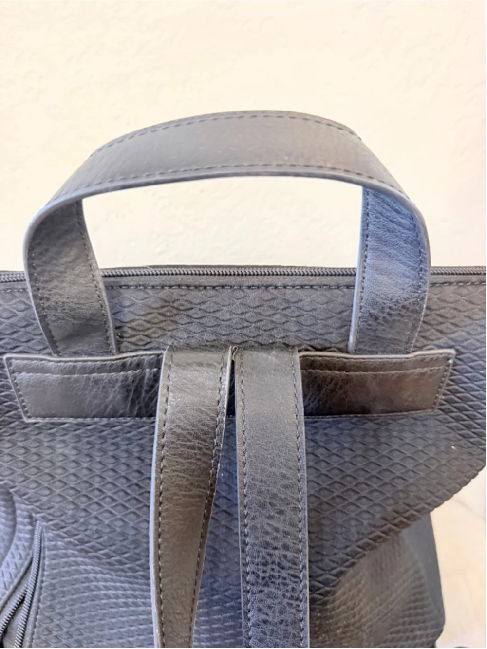 The Sak Black Textured Backpack Purse Olvera Style Zip Pockets Adjustable Straps